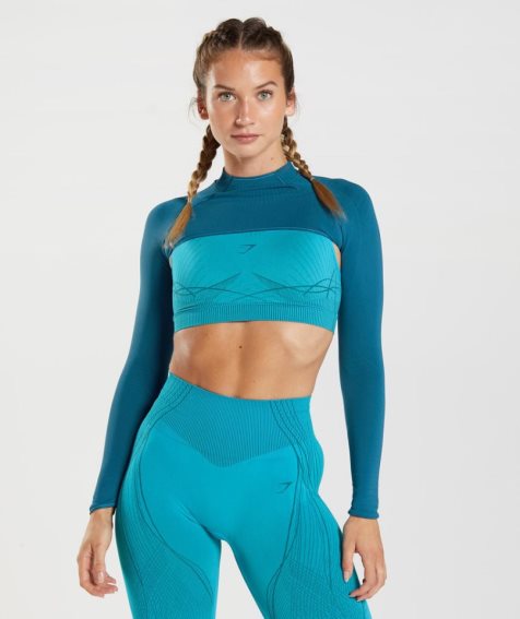 Bluzy Gymshark Apex Seamless Shrug Damskie Turkusowe | PL 026CSZ